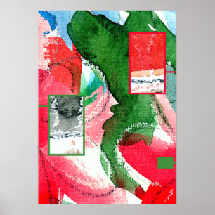 Pôster colagem da arte abstracta, meios mistos e aguarela