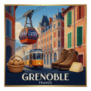 Pôster Colagem da Cidade Turística de Grenoble França