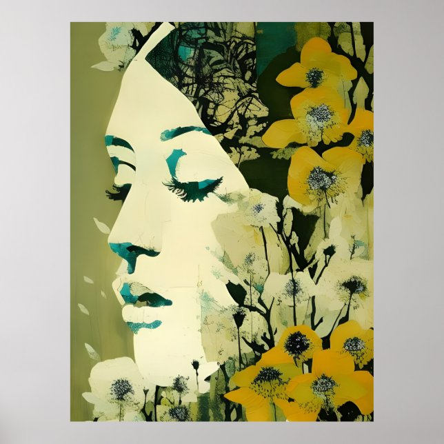 Poster Colagem da face e flores das mulheres (Frente)