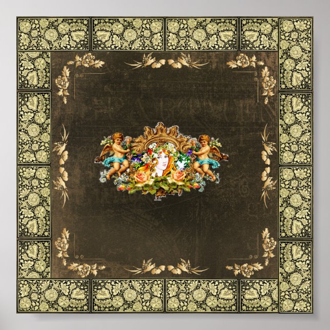 Poster Colagem da safra Retro com rendas e flores (Frente)