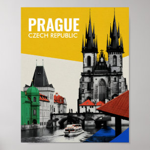 Poster Colagem da Silhueta do Centro Histórico de Praga,
