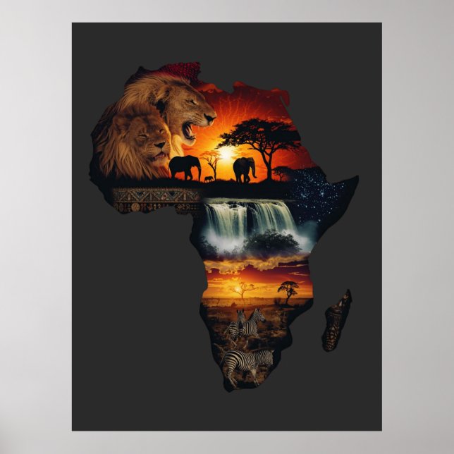 Poster Colagem da Vida Selvagem Africana (Frente)