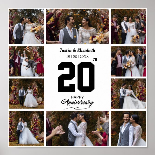 Poster Colagem de 10 Fotos de Aniversário de Casamento (Frente)