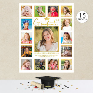 Poster Colagem de 15 Fotos Gold Modern Graduate