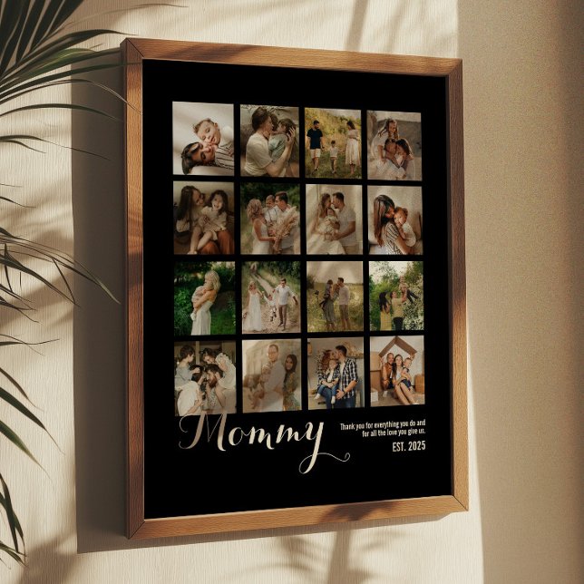 Poster Colagem de 16 Fotos em Preto e Branco Presente par (Criador carregado)