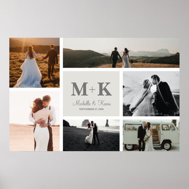 Poster Colagem de 6 Fotos de Casamento Lembrança para Rec (Frente)