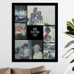 Poster Colagem de 6 fotos - fundo preto - texto branco<br><div class="desc">6 fotos em um padrão irregular rodeiam uma abertura para três linhas de texto. Use 2 fotos cortadas ao quadrado e 4 fotos verticais para fazer isso funcionar! O fundo é preto. Se quiser alterar as cores,  clique na área de design avançada e veja mais opções.</div>