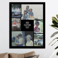 Colagem de 6 fotos - fundo preto - texto branco