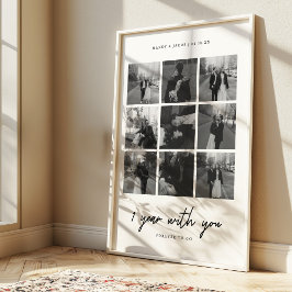 Poster Colagem de 9 fotos de casamento comemorando o 1º a