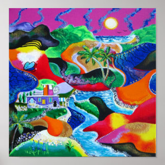 Pôster Colagem de Arte Caribe Tropical de Porto Rico