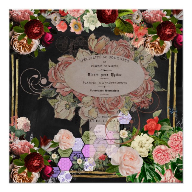 Pôster Colagem de chiques, chic francês,country rustic (Frente)