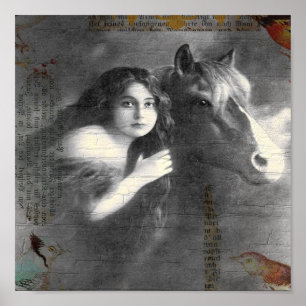 Pôster Colagem de Digitas da senhora e do cavalo do