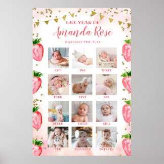 Poster Colagem de Fotografias de Dourado Morango Rosa Pri