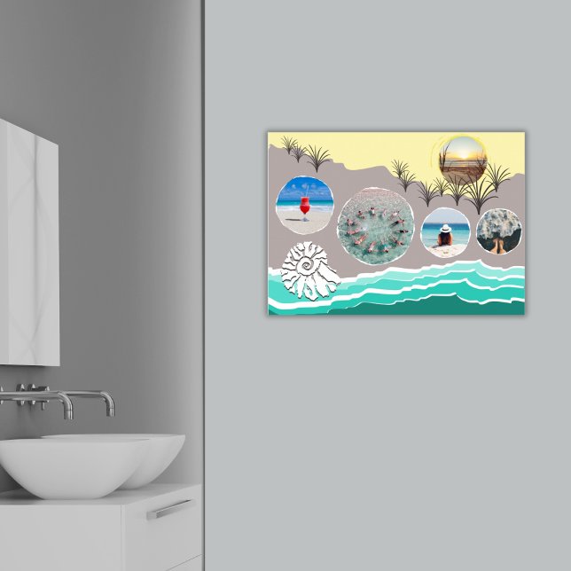 Poster Colagem de Fotografias do Beach Fun 5 (Summer Beach Fun 5 Photo Collage Poster, Bathroom)