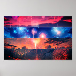 Poster Colagem de Fotografias do Fireworks Landscape