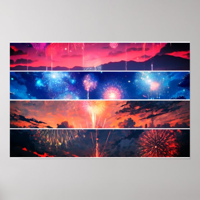Poster Colagem de Fotografias do Fireworks Landscape (Frente)