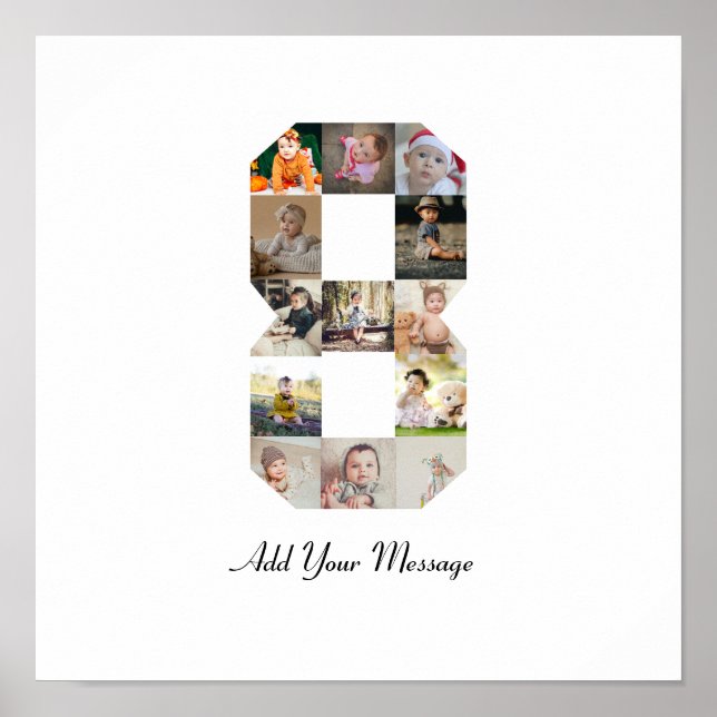 Poster Colagem de Fotografias do Número 8 Preto e Branco (Frente)