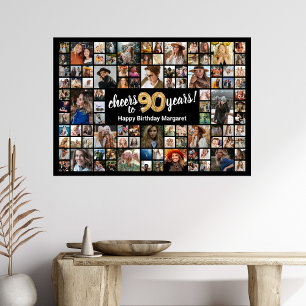 Poster Colagem de Fotos 100 Aniversário de 90 anos Preto