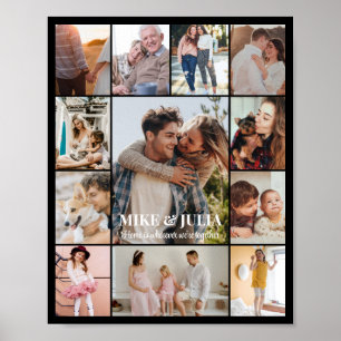 Poster Colagem de Fotos 12 Imagens 8x10 16x20 24x30 Preto