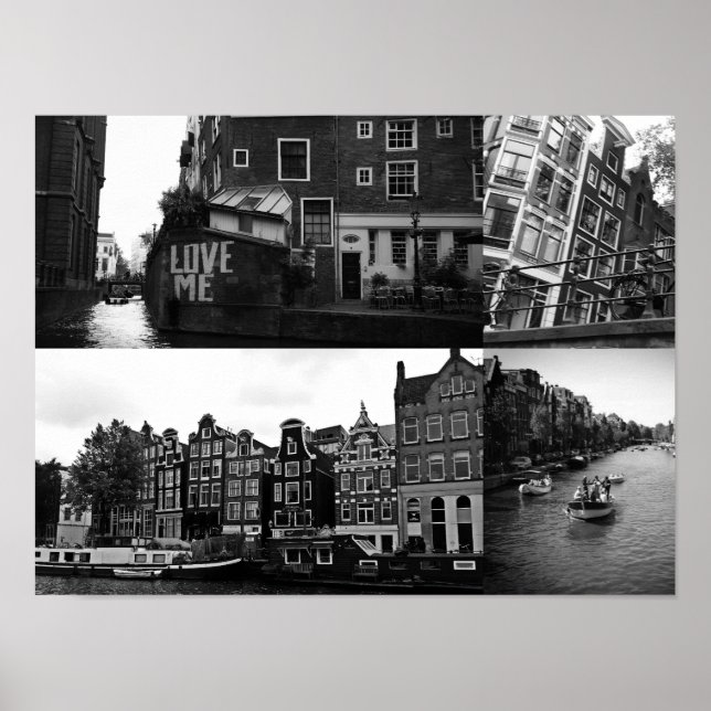 Pôster Colagem de fotos Amsterdam 3 em preto e branco (Frente)