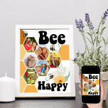 Poster Colagem de Fotos Bee Happy Honeycomb 6<br><div class="desc">Colagem de Fotos Feliz de Bee com 6 de suas fotos favoritas. Um design divertido e alegre com favos de mel, abelhinhas, flores e corações amorosos. O modelo de foto está configurado para que você adicione suas fotos e elas serão exibidas automaticamente em formas hexágonas como parte do bloco de...</div>