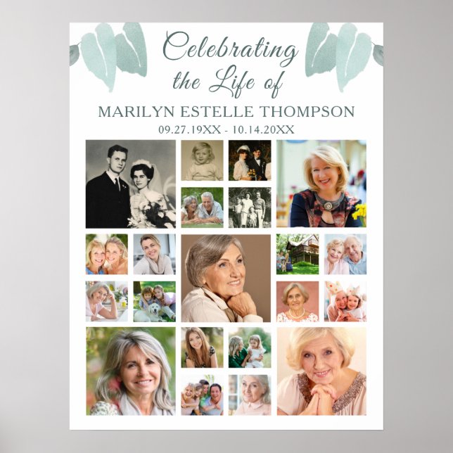 Poster Colagem de Fotos Botânico Coração Folhas Memorial  (Frente)