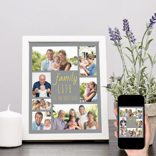 Poster Colagem de Fotos Cinza e Amarelo Citação da Vida F