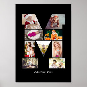 Poster Colagem de Fotos com Letra M em Preto e Branco