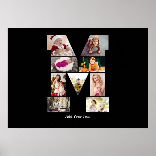 Poster Colagem de Fotos com Letra M em Preto e Branco (Frente)