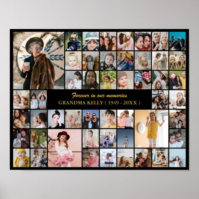 Poster Colagem de Fotos comemorativas 50 fotos Em Memória (Frente)