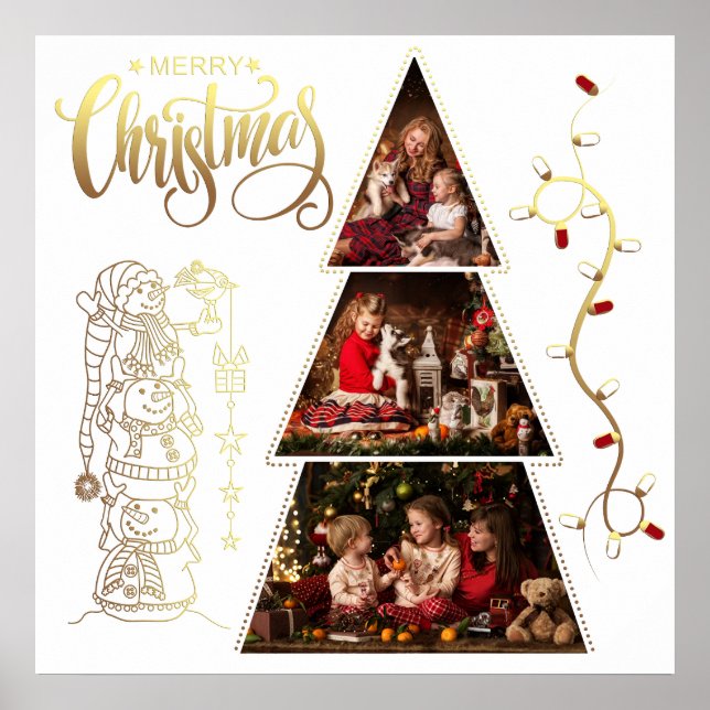 Poster Colagem de fotos da Árvore de Natal Faux Gold Foil (Frente)