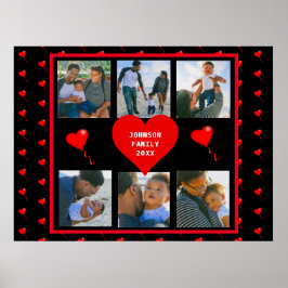 Poster Colagem de Fotos da Família Coração Preto de Fundo
