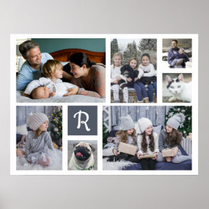 Poster Colagem de Fotos da Família Monogramas 7 Imagens 
