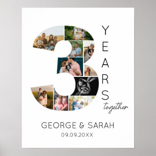 Poster Colagem de Fotos de 3 Anos Juntos Aniversário de C
