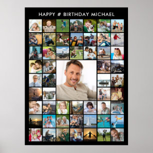 Poster Colagem de Fotos de Aniversário 55 Personalizada Q
