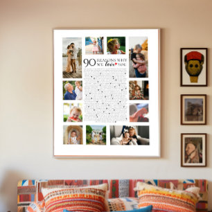 Poster colagem de fotos de aniversário com 90 razões pela