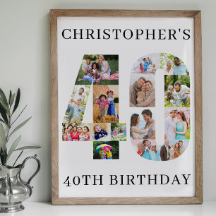 Poster Colagem de Fotos de Aniversário de 40 Anos Número