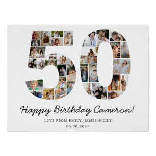 Pôster Colagem de Fotos de Aniversário de 50 anos   Prese