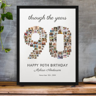 Poster Colagem de Fotos de Aniversário de 90 anos Feliz