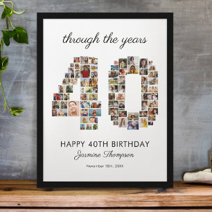 Poster Colagem de Fotos de Aniversário Feliz de 40 anos