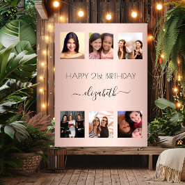 Poster Colagem de fotos de aniversário rosa dourado BFF