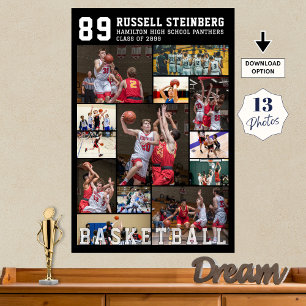 Poster Colagem de Fotos de Basquete 13 Nome do Jogador Nú