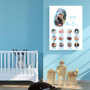 Poster Colagem de Fotos de Bebê Menino de Um Ano Moderna