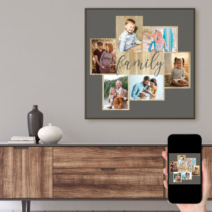 Poster Colagem de Fotos de Família em Moldura de Madeira 