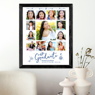 Poster Colagem de Fotos de Formatura Azul K–12 Doodles Br
