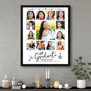 Poster Colagem de Fotos de Formatura K–12 Branco Preto Ra