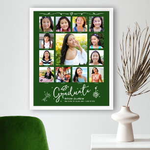 Poster Colagem de Fotos de Formatura Verde K–12 com Rabis