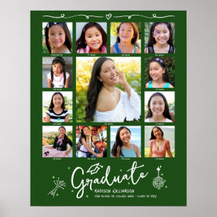 Poster Colagem de Fotos de Formatura Verde K–12 com Rabis