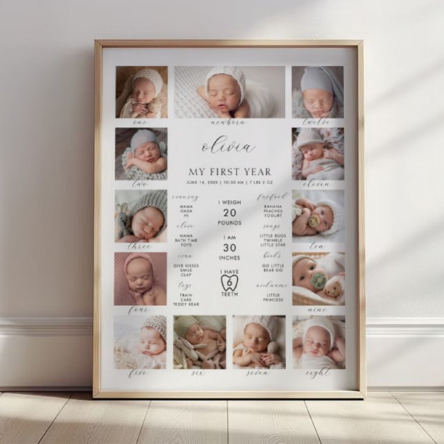 Poster Colagem de Fotos de Marco do 1º Aniversário Minima (Criador carregado)