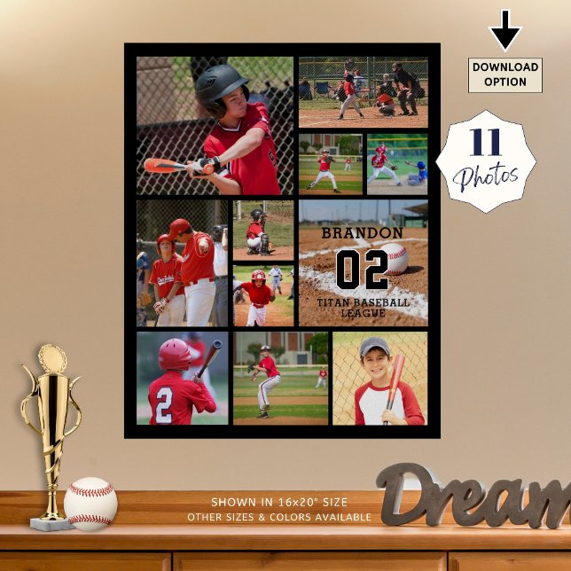 Poster Colagem de Fotos do Baseball 11 Personalizada (Criador carregado)